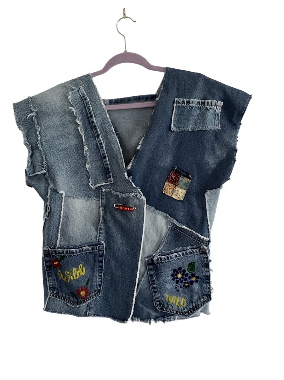 Handcrafted Upcycled Denim Vest Top OS
